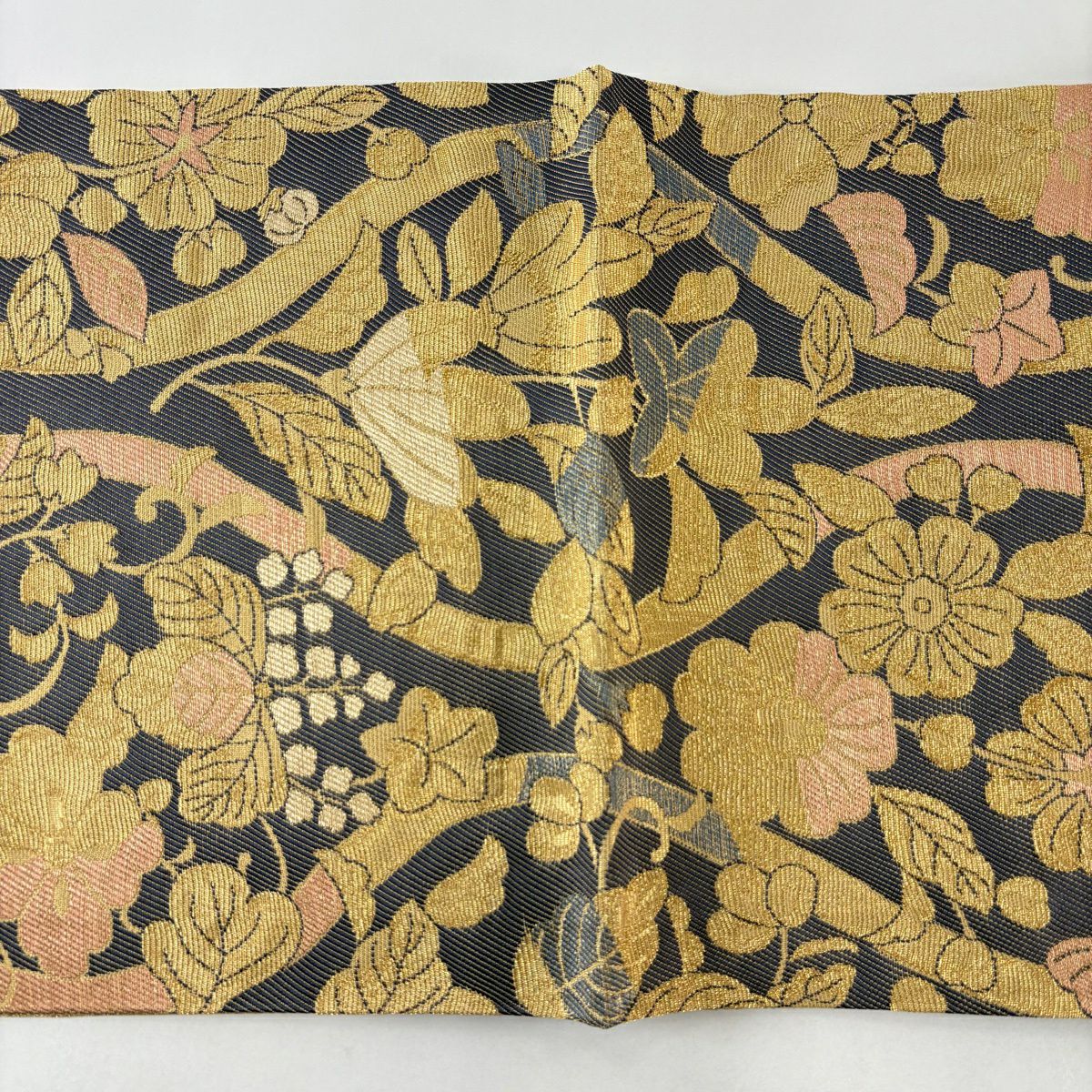 【美品】 袋帶 名品級 辻花染圖案 立涌 金絲 金金箔 金色 六通 純蠶絲