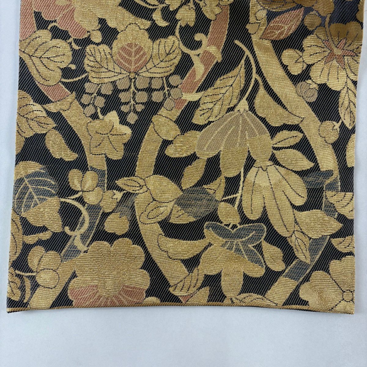 【美品】 袋帶 名品級 辻花染圖案 立涌 金絲 金金箔 金色 六通 純蠶絲