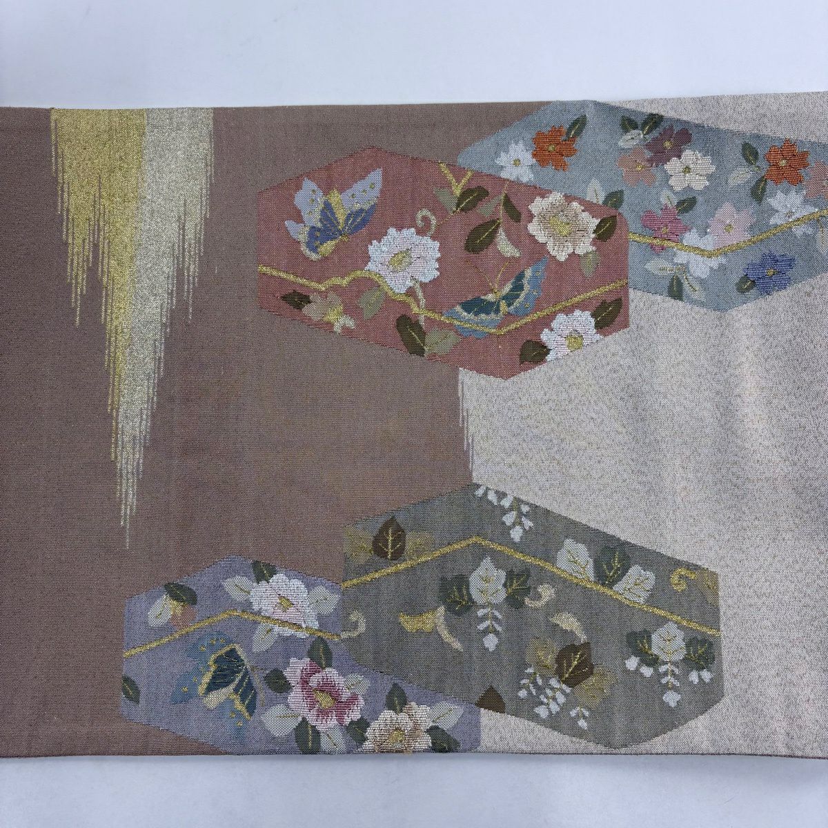 袋帶 名品級 文箱 松樹 金銀絲 金金箔 淺茶 純蠶絲