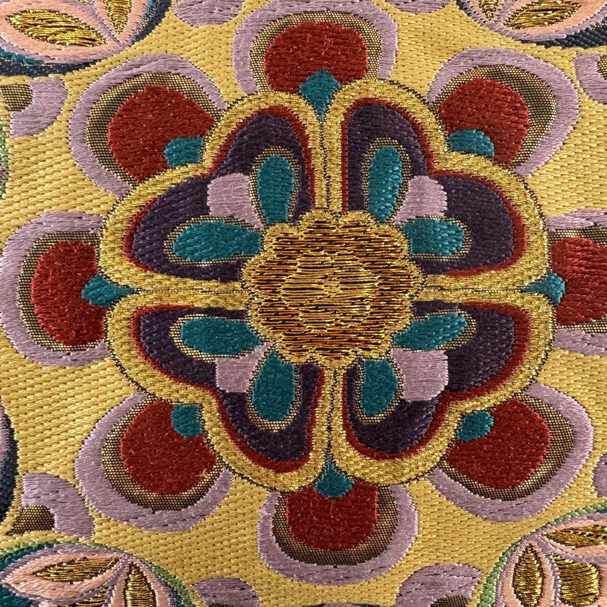 袋帶 名品級 華紋 草花紋刺繡 金銀彩 金色 六通 純蠶絲