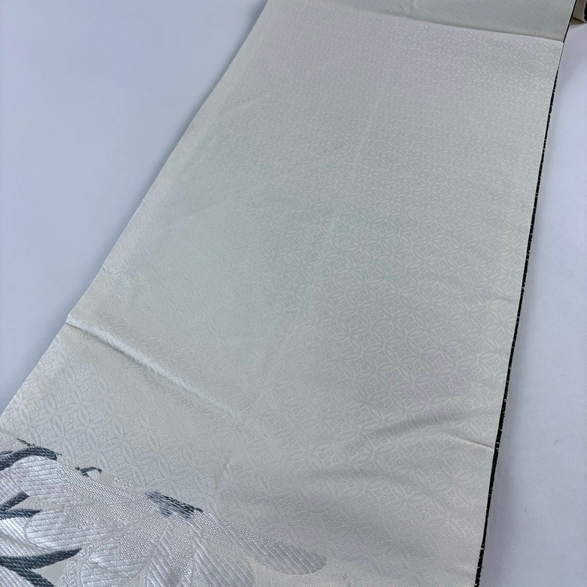 【美品】 袋帶 名品級 大和 菊花花 銀線 金金箔 奶油 六通 純蠶絲
