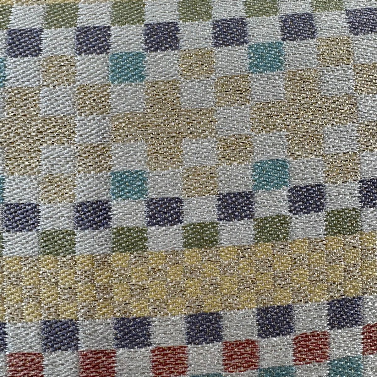 【美品】 袋帶 名品級 市松樹 金銀線 金金箔 米色 六通 純蠶絲