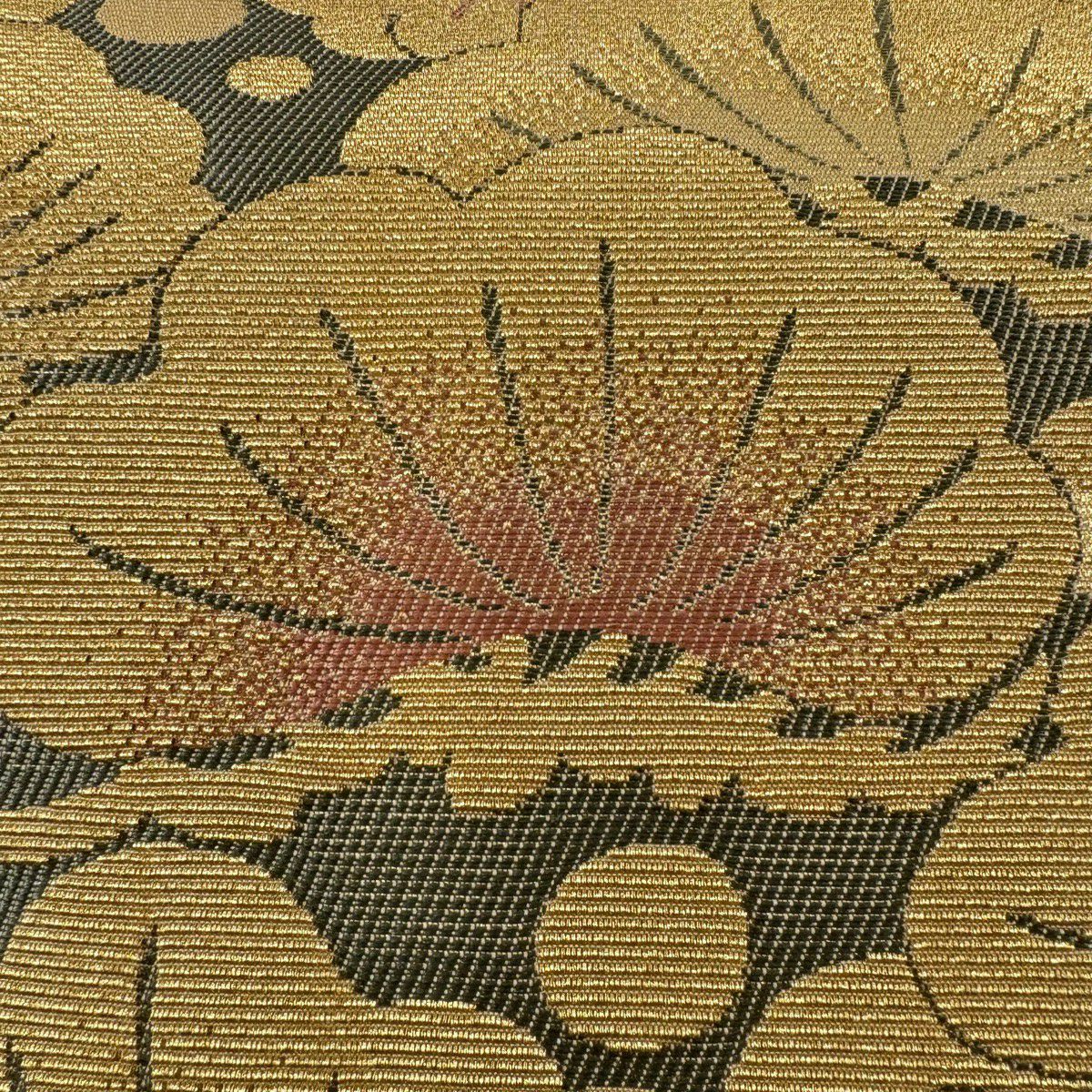 【美品】 袋帶 名品級 松樹竹子梅花 波 金糸 鶯 深藍 六通 純蠶絲