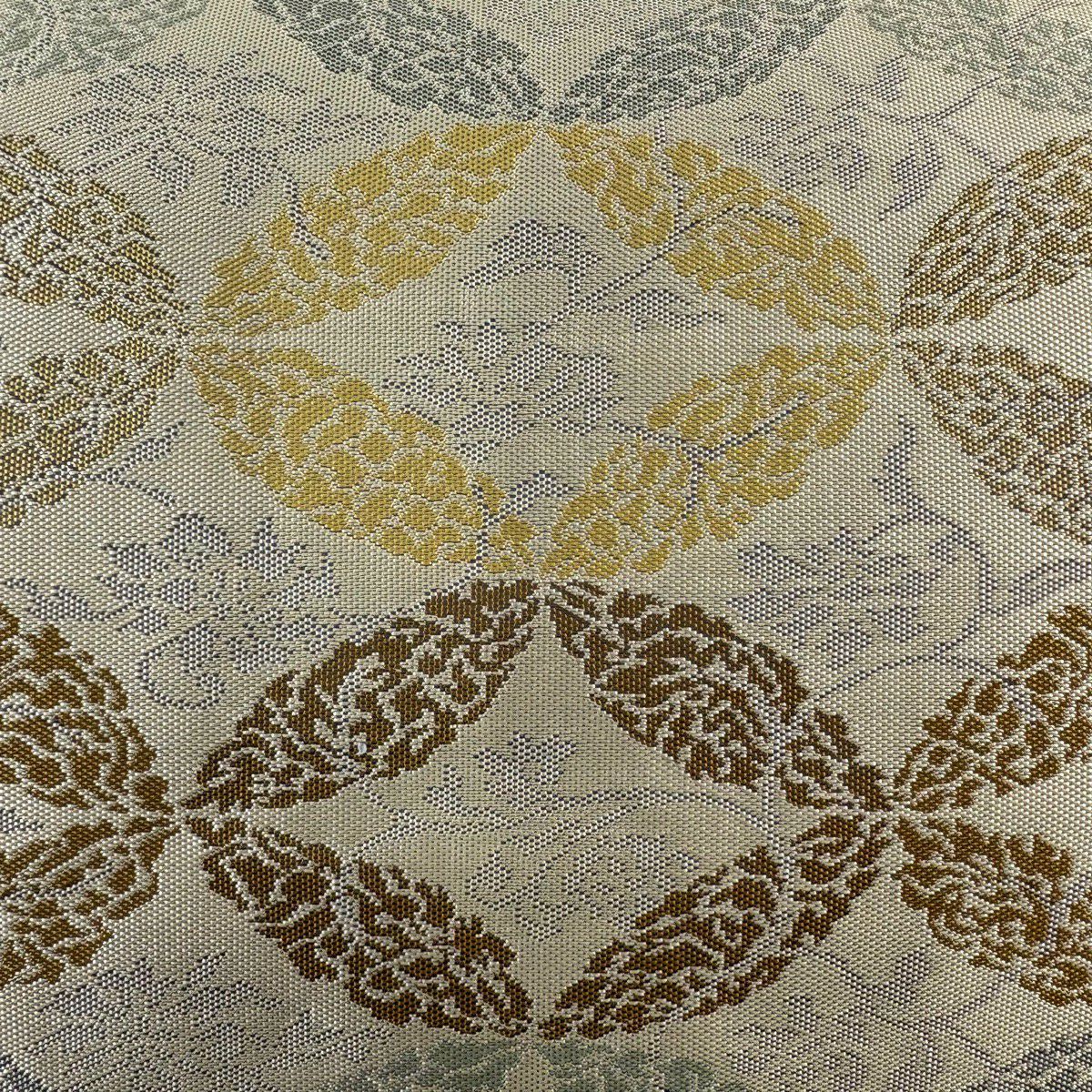 【美品】名古屋帶 名品級 七寶 草花紋紋 米色 純蠶絲