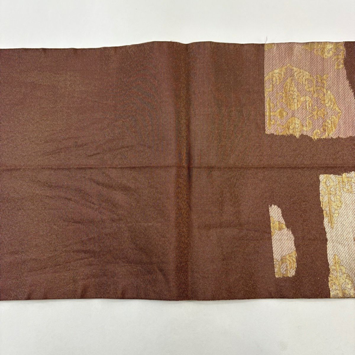 袋帶 名品級 川島織物 落款あり 向鳥 唐草紋 金金箔 小豆 深藍 六通 純蠶絲