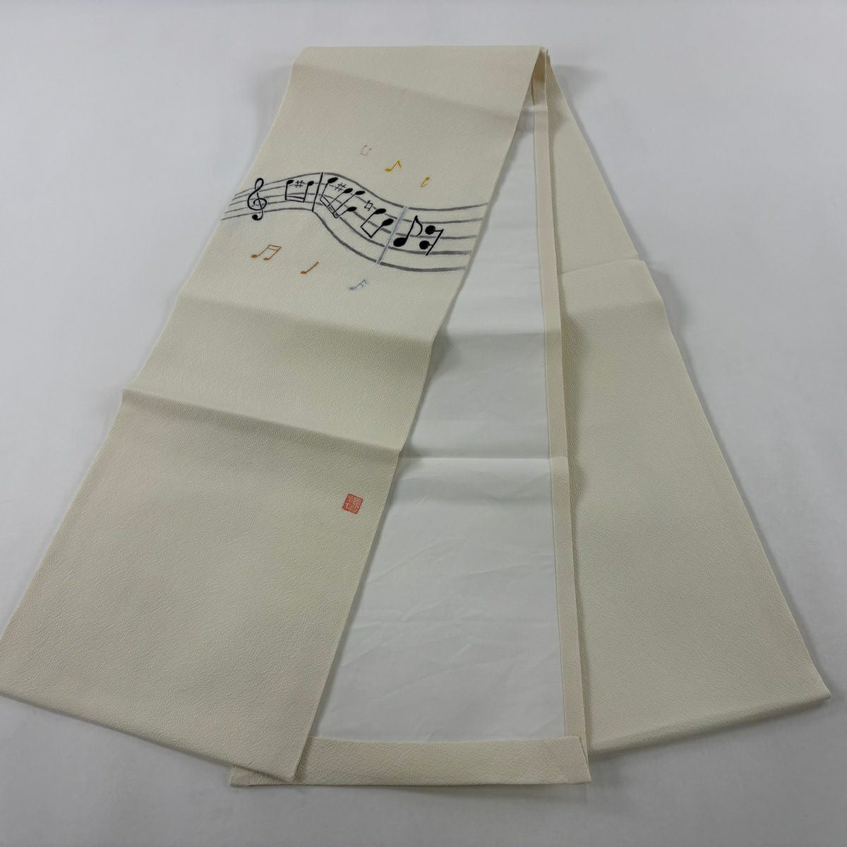 【美品】 開口名古屋帶 逸品級 音符 奶油色 純蠶絲
