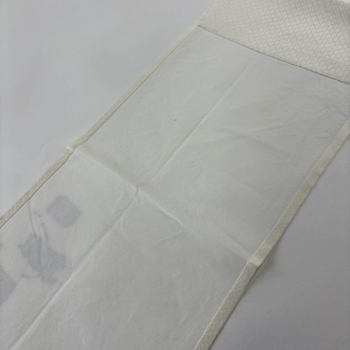 【美品】 開口名古屋帶 逸品級 附有落款 貓圖案 奶油色 純蠶絲