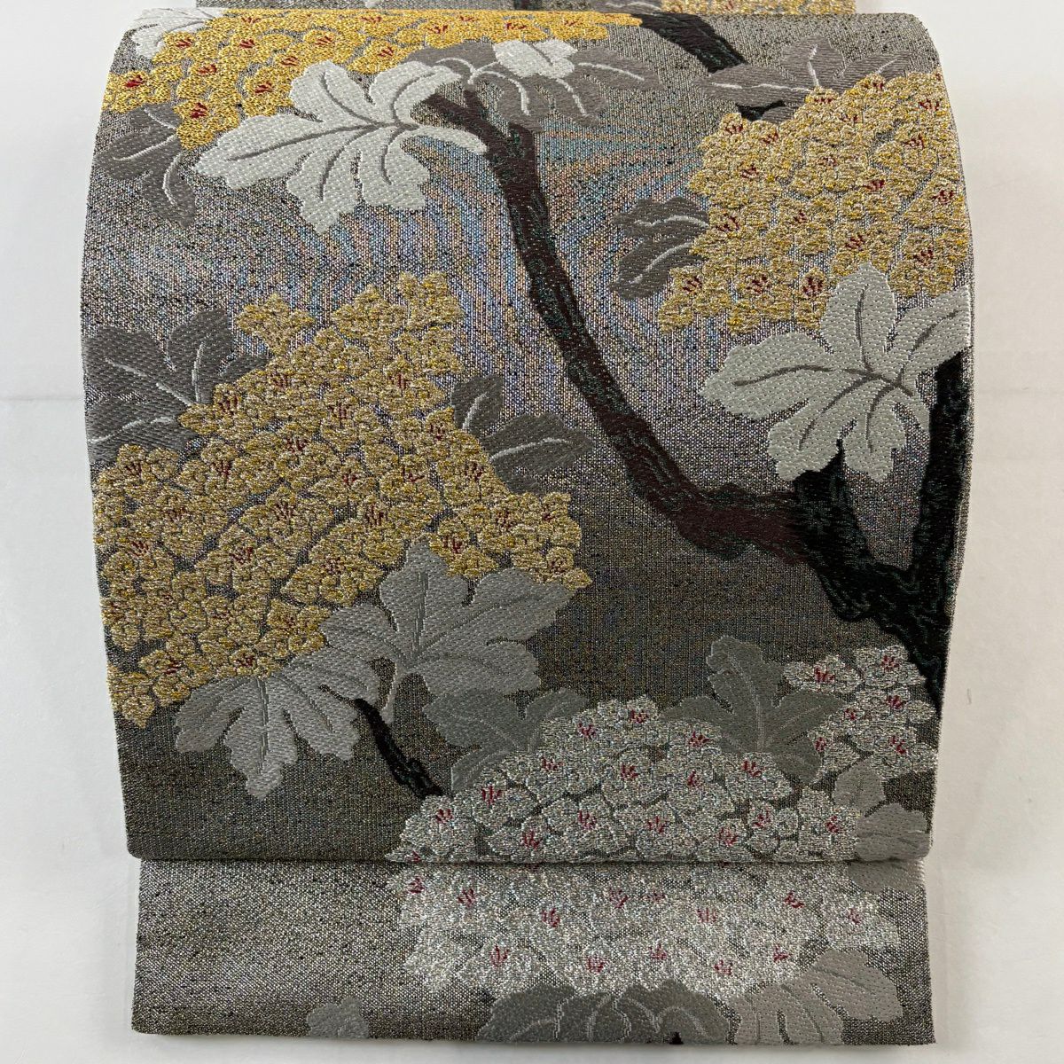 【美品】 袋帶 逸品級 誉田屋源兵衛 落款 鈴乃屋 草花紋 金銀彩 金金箔 銀 六通 純蠶絲