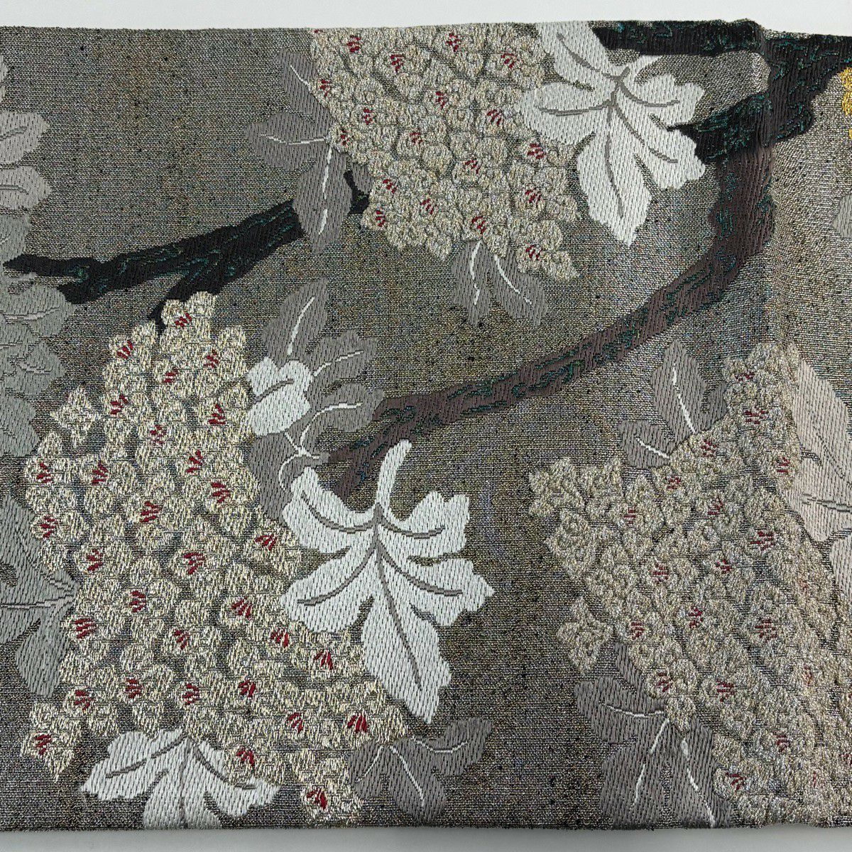 【美品】 袋帶 逸品級 誉田屋源兵衛 落款 鈴乃屋 草花紋 金銀彩 金金箔 銀 六通 純蠶絲