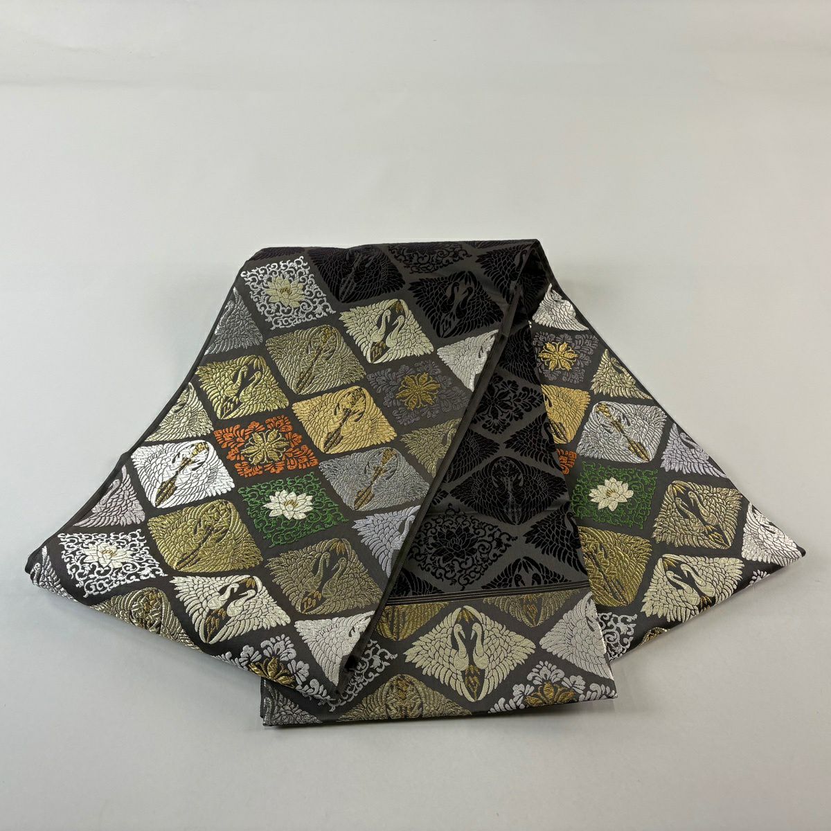 【美品】 袋帶 逸品級 落款あり 山口弘射 菱取御印文 金銀糸 茶紫 六通 純蠶絲