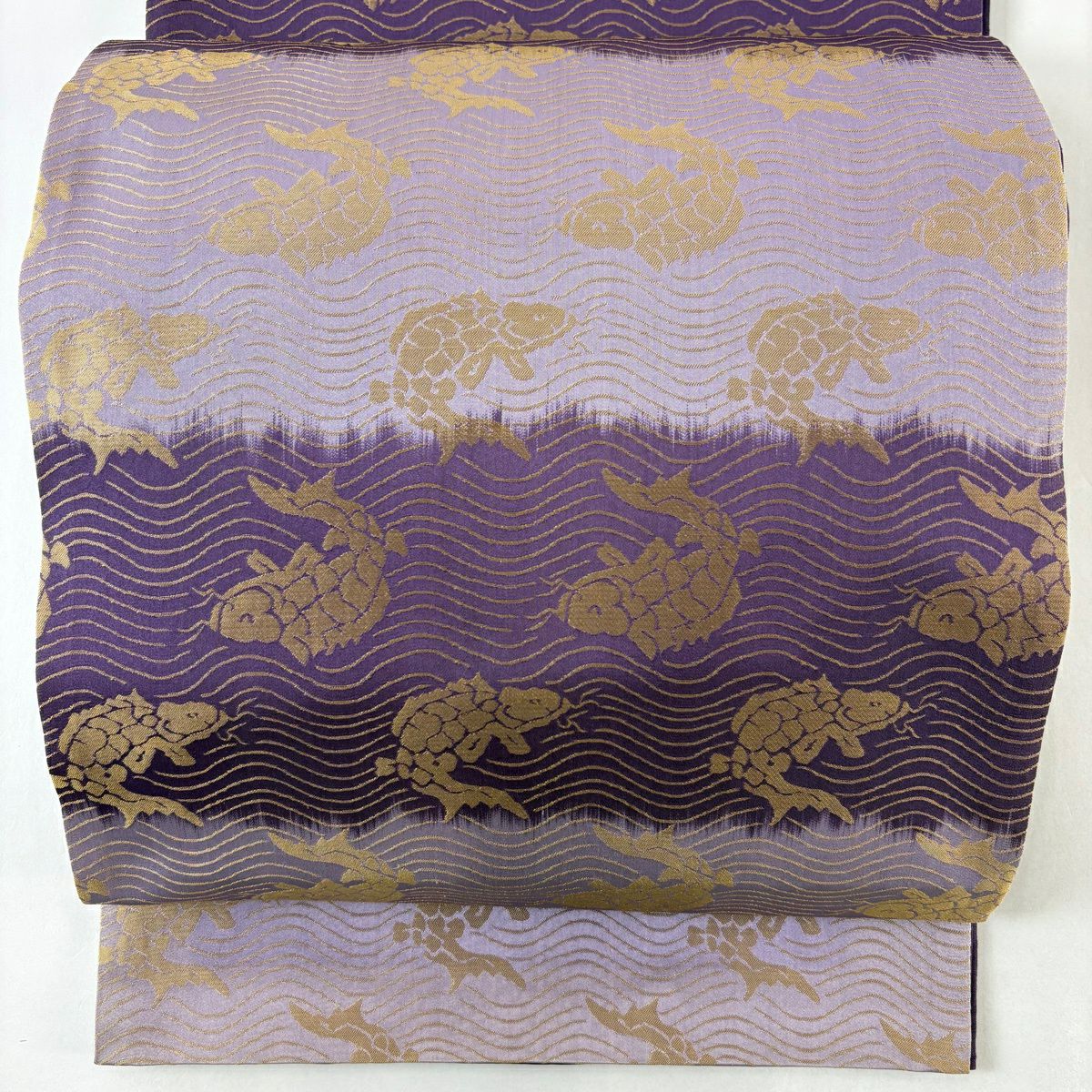 【美品】 袋帶 逸品級 荒磯 波 紫 全通 純蠶絲