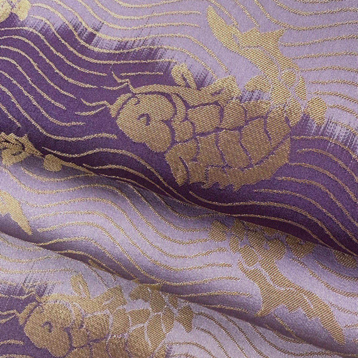 【美品】 袋帶 逸品級 荒磯 波 紫 全通 純蠶絲