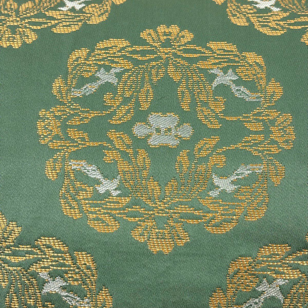 【美品】 袋帶 逸品級 龍村晋 落款 草花紋 鳥 金金箔 淺綠 全通 純蠶絲