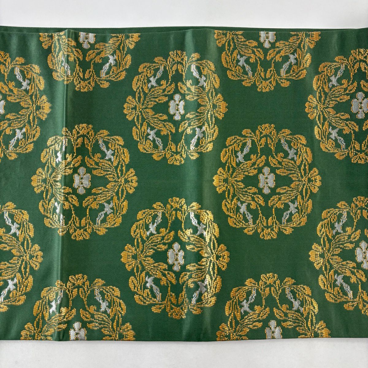 【美品】 袋帶 逸品級 龍村晋 落款 草花紋 鳥 金金箔 淺綠 全通 純蠶絲