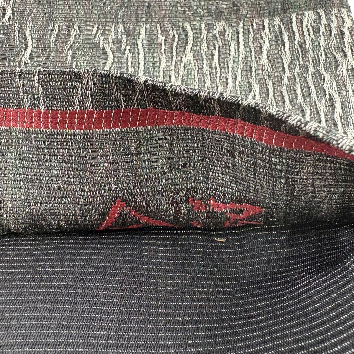 【美品】 袋帶 秀品級 市松樹 銀糸 黑灰 全通 純蠶絲