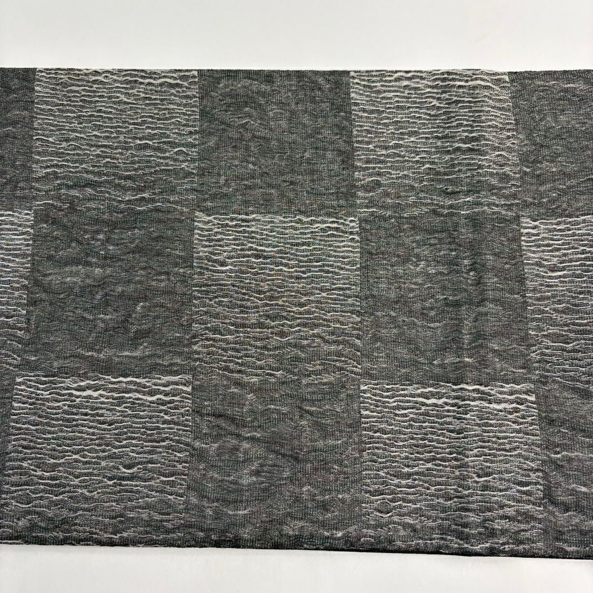 【美品】 袋帶 秀品級 市松樹 銀糸 黑灰 全通 純蠶絲