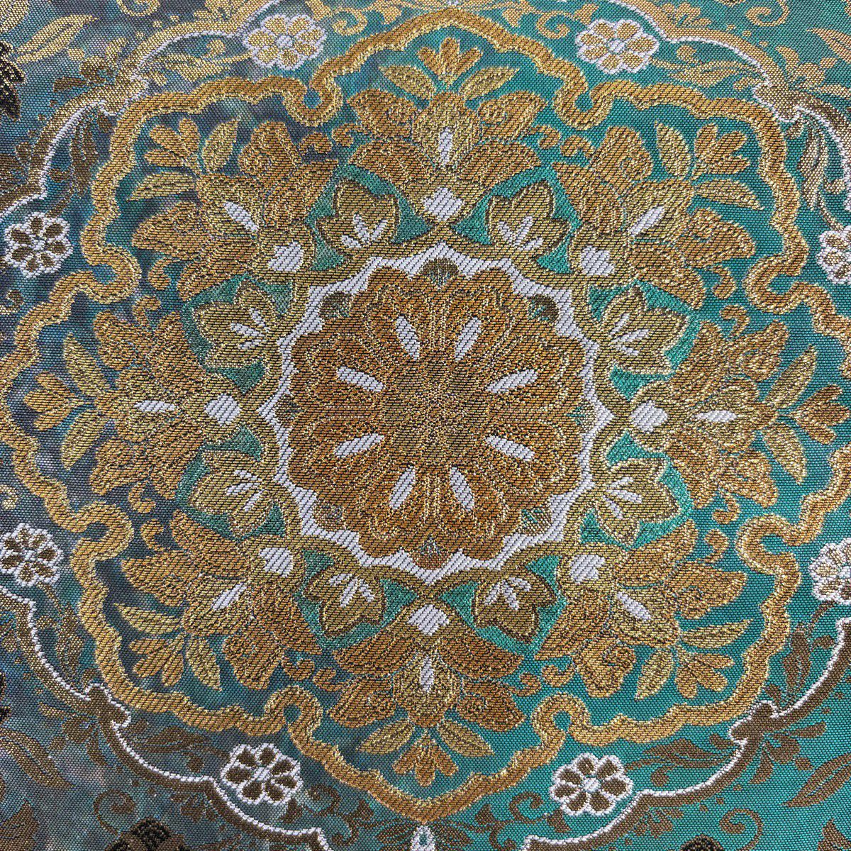 【美品】 袋帶 秀品級 華紋 草花紋紋 金金箔 金糸 青綠 六通 純蠶絲