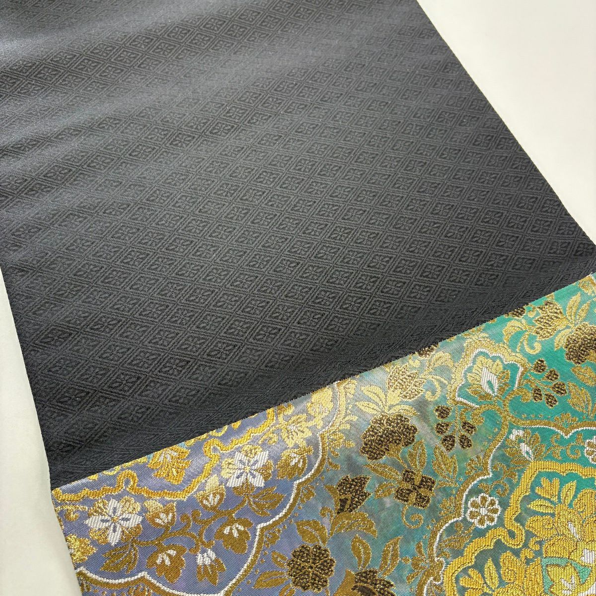 【美品】 袋帶 秀品級 華紋 草花紋紋 金金箔 金糸 青綠 六通 純蠶絲