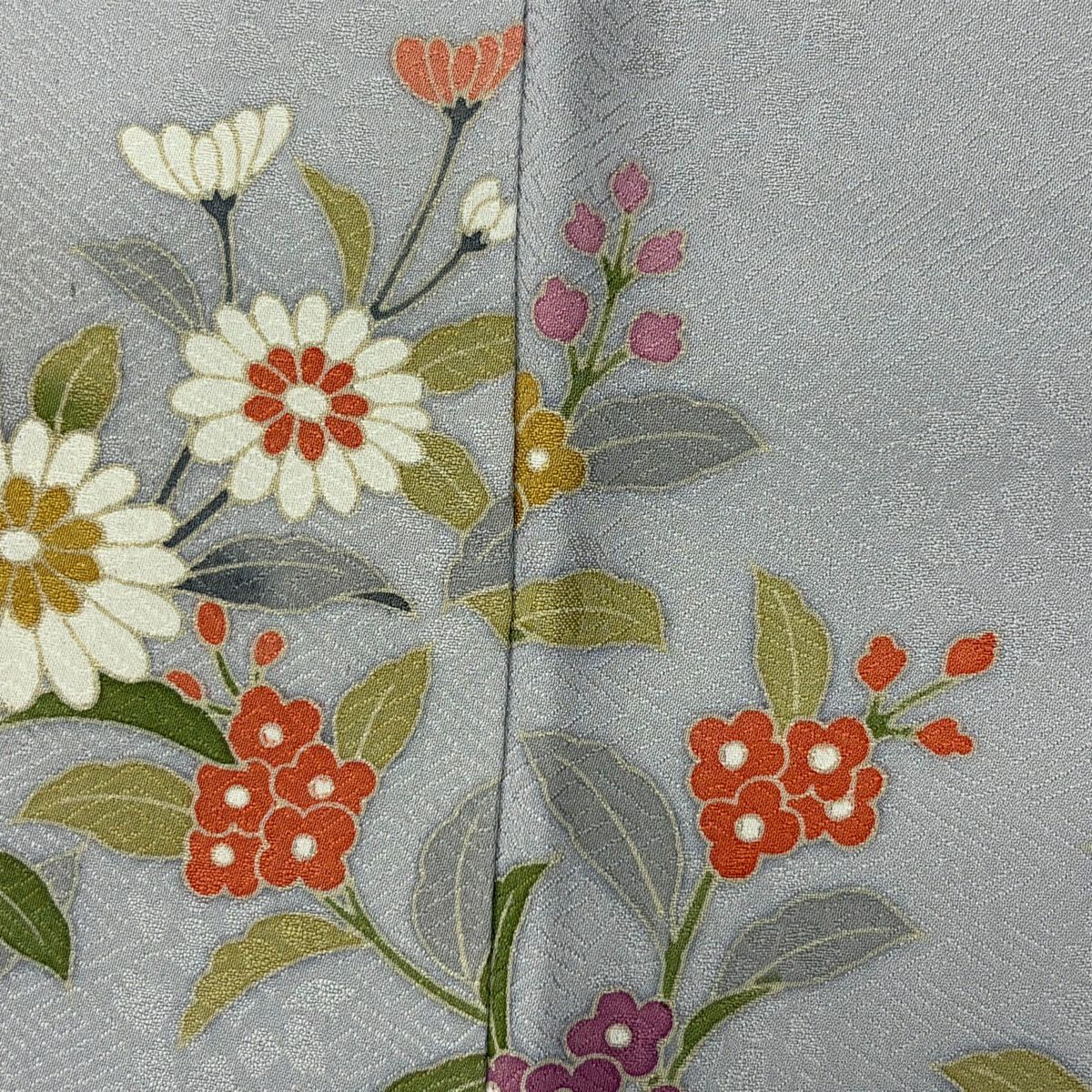 訪問服 身長155.5cm 袖長64cm M 雙層 草花紋紋 楓 金絲 金銀彩 灰 純蠶絲 名品級
