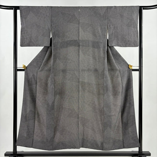 江戶小紋 身長151cm 袖長62.5cm S 雙層 青海波 花 黑灰 純蠶絲 名品級 一つ紋