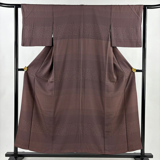 【美品】 江戶小紋 身長154.5cm 袖長62cm S 雙層 摇晃條紋 花 紅紫 純蠶絲 名品級