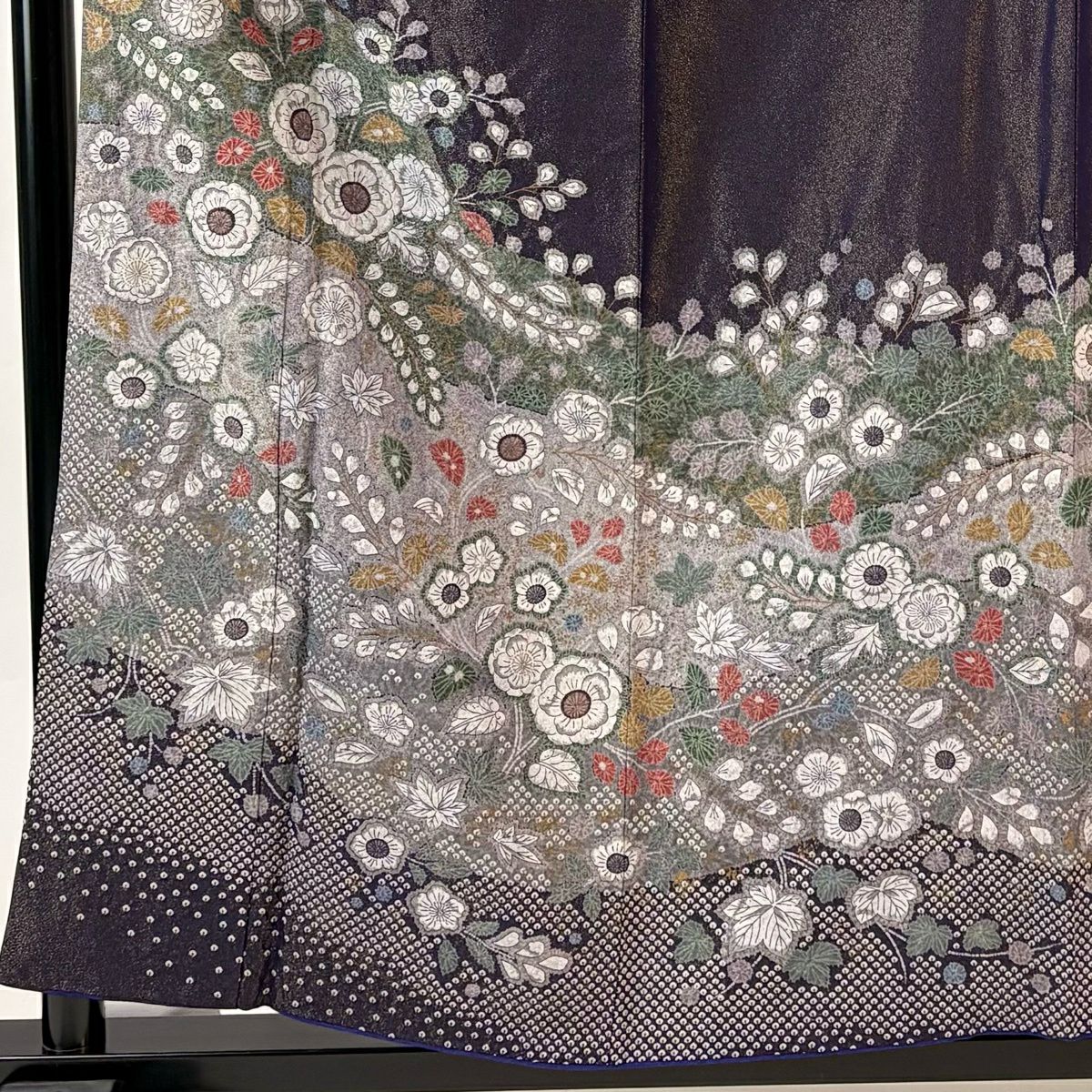 【美品】訪問服 身長157cm 袖長62.5cm S 雙層 辻花染 草花紋紋 金通し 金銀彩 深紫 純蠶絲 名品級