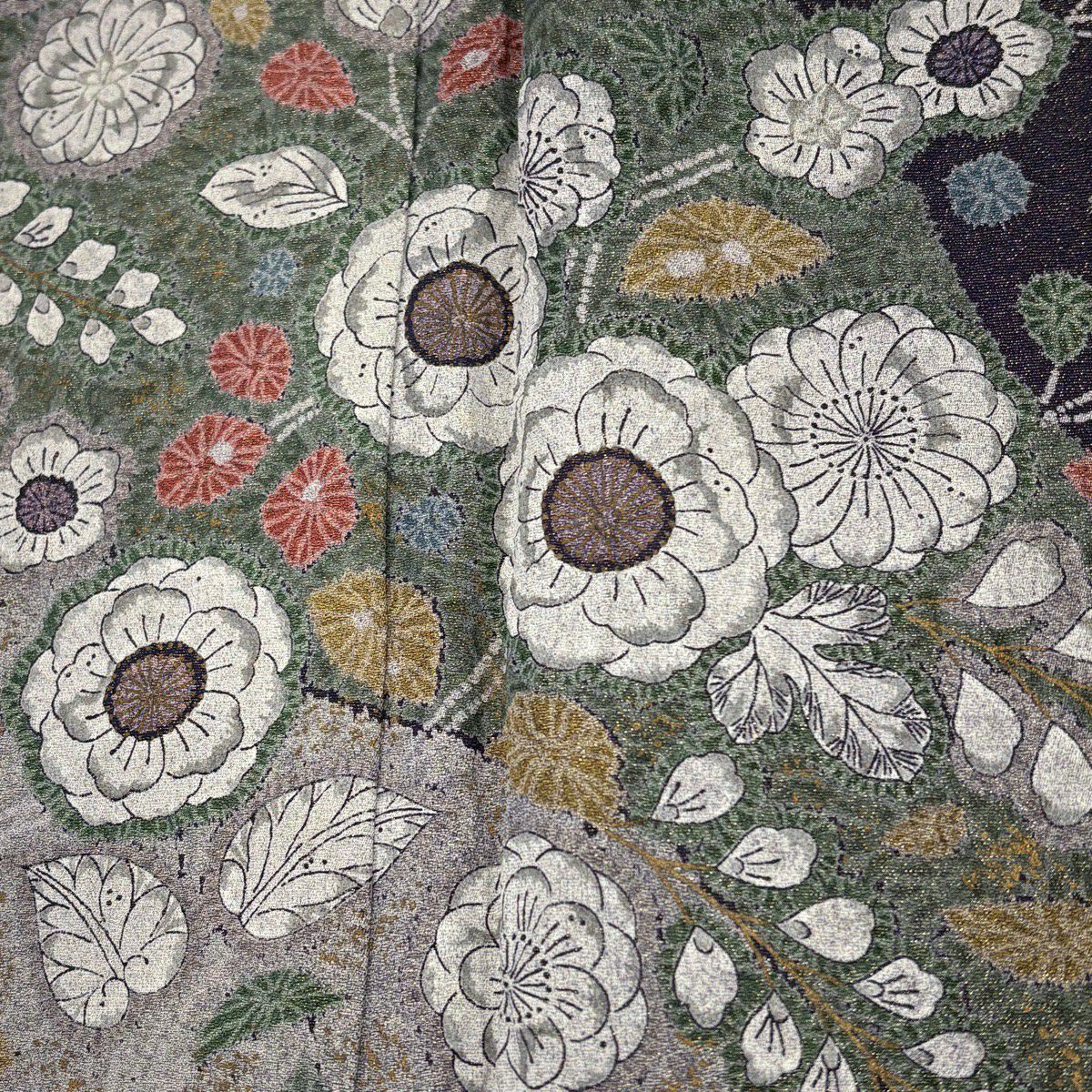 【美品】訪問服 身長157cm 袖長62.5cm S 雙層 辻花染 草花紋紋 金通し 金銀彩 深紫 純蠶絲 名品級
