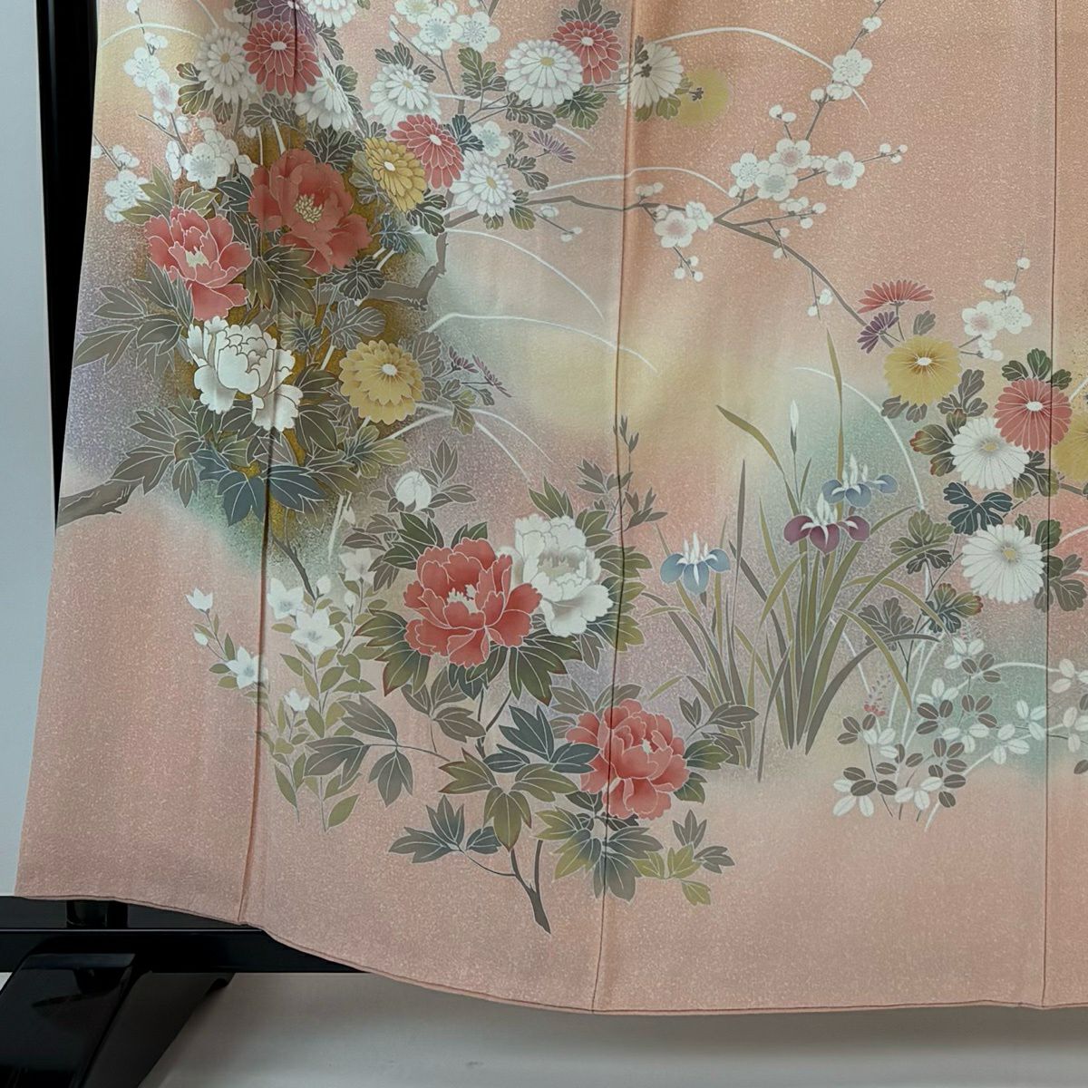 訪問服 身長161cm 袖長64.5cm M 雙層 牡丹 菊花 金銀彩 漸層 鮭粉色 純蠶絲 名品級