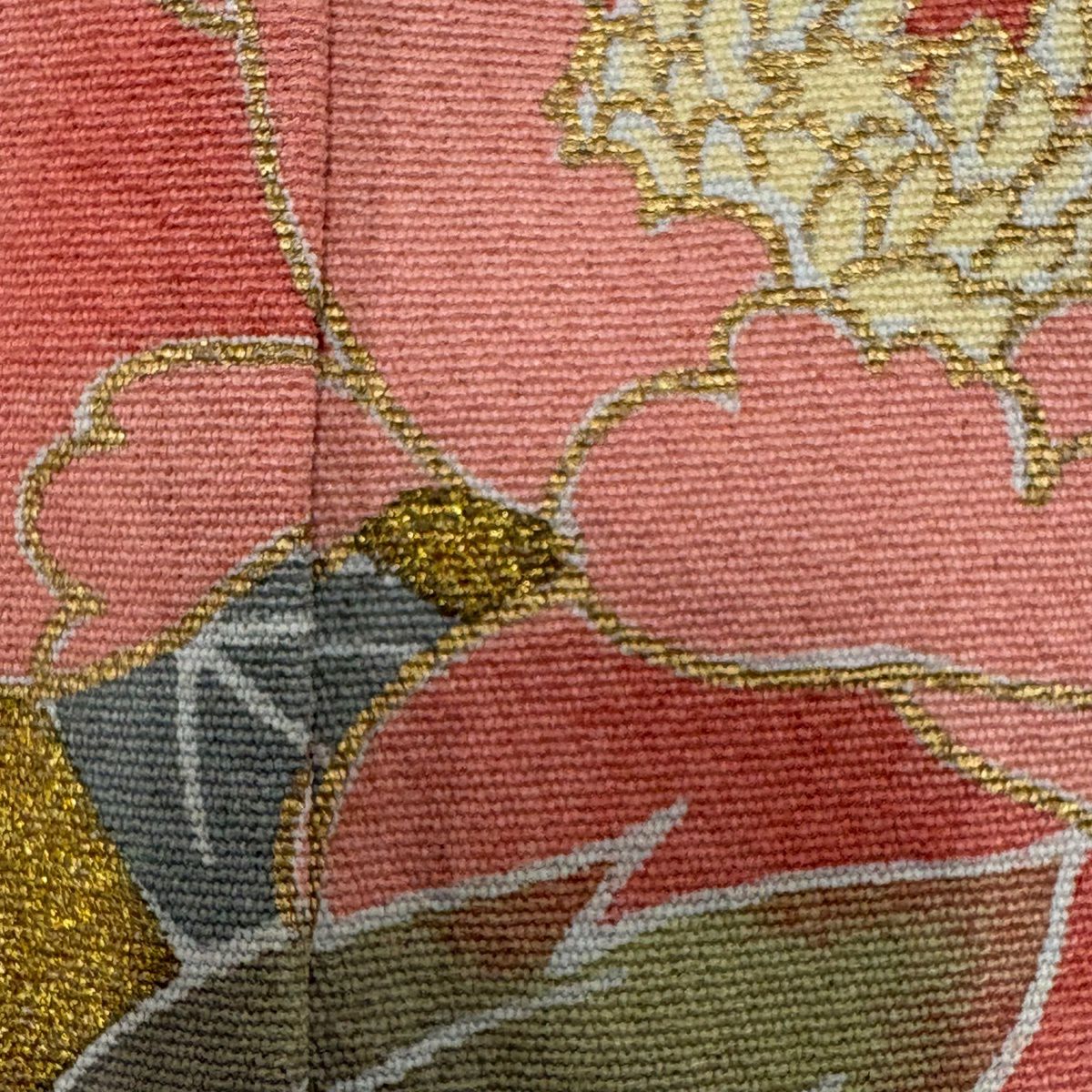 訪問服 身長161cm 袖長64.5cm M 雙層 牡丹 菊花 金銀彩 漸層 鮭粉色 純蠶絲 名品級