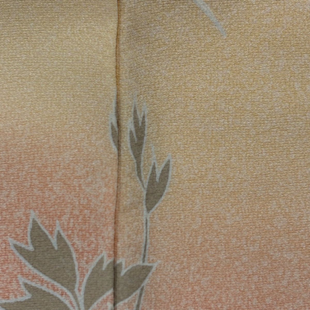 訪問服 身長161cm 袖長64.5cm M 雙層 牡丹 菊花 金銀彩 漸層 鮭粉色 純蠶絲 名品級