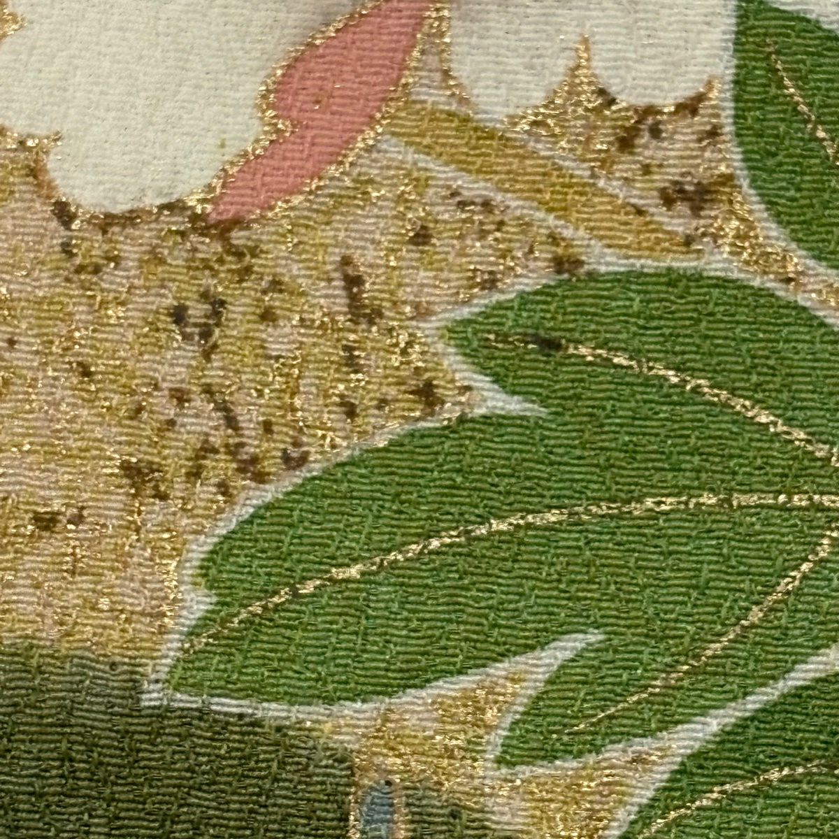 訪問服 身長154cm 袖長64.5cm M 雙層 牡丹 菊花 金絲 金銀彩 淺綠 純蠶絲 名品級