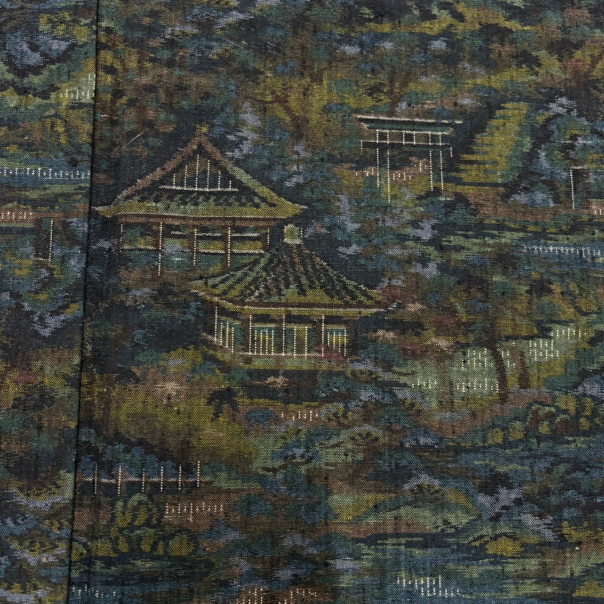 【美品】 紬織 身長156cm 袖長64cm M 雙層 證書在手 建築 風景 墨 黑 純蠶絲 名品級