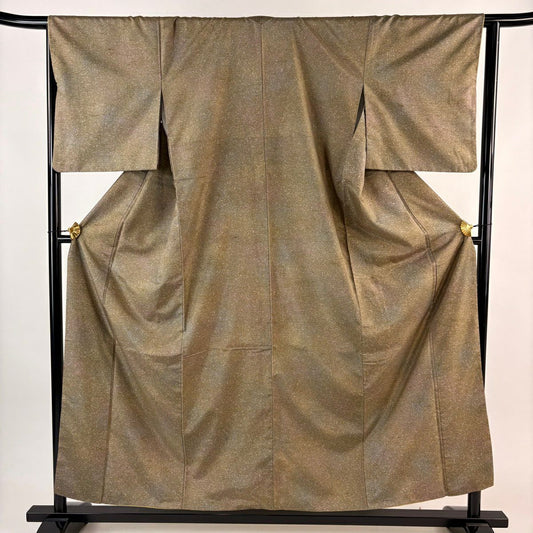 【美品】 小紋 身長156.5cm 袖長65.5cm M 雙層 紬織織 幾何學圖案 漸層 淺茶 純蠶絲 名品級