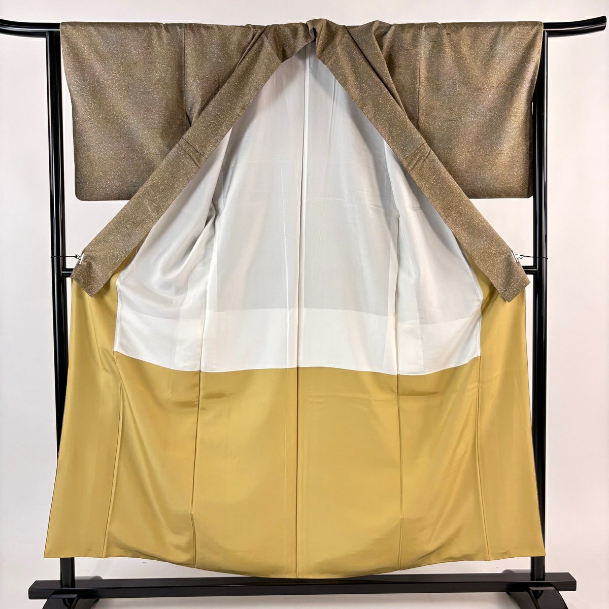 【美品】 小紋 身長156.5cm 袖長65.5cm M 雙層 紬織織 幾何學圖案 漸層 淺茶 純蠶絲 名品級