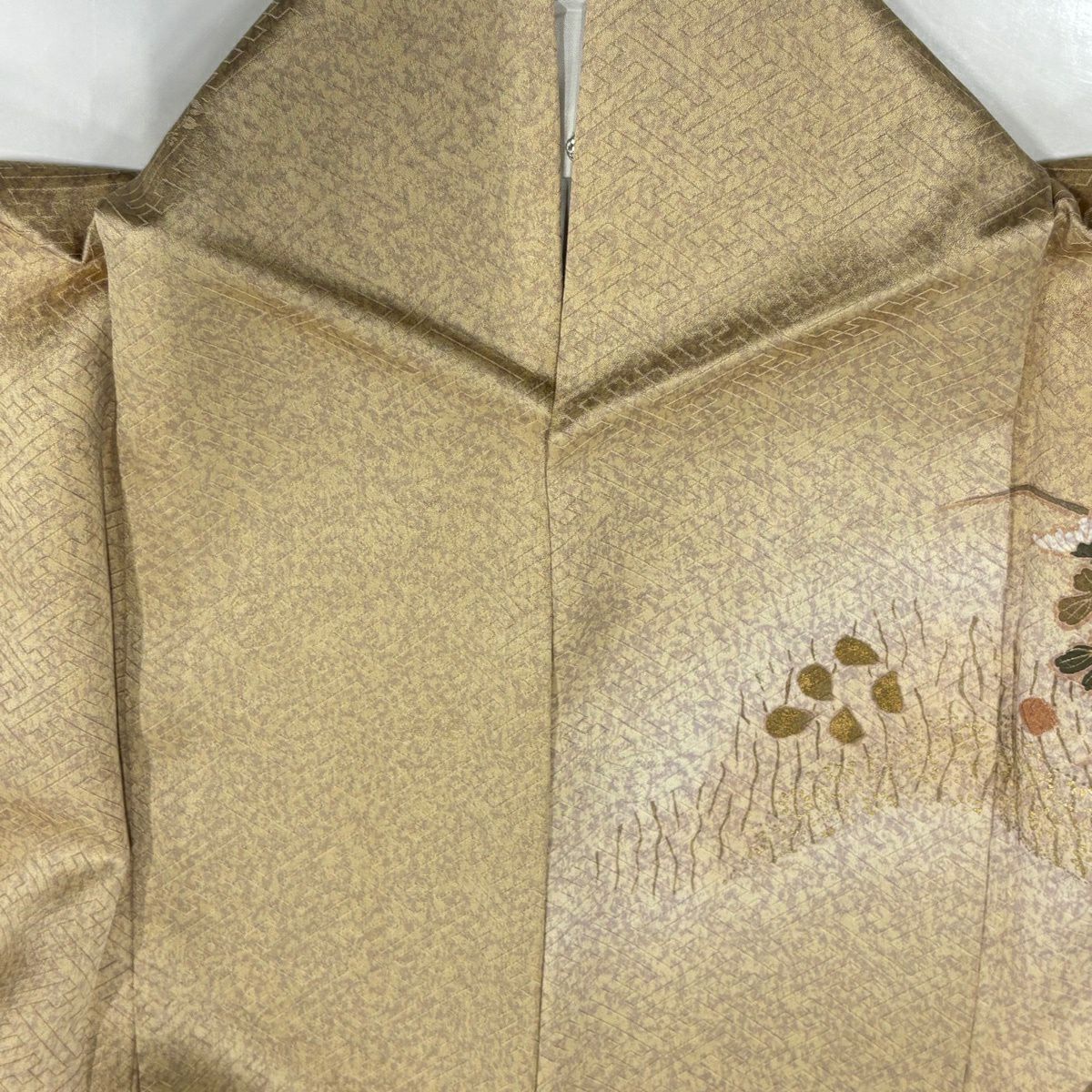 【美品】訪問服 身長163cm 袖長65cm M 雙層 菊花 松樹皮菱 金銀彩 金絲 米色 純蠶絲 優品級