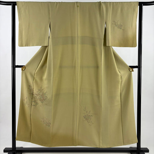 付下 身長154cm 袖長63.5cm S 雙層 家屋 松樹竹子梅花 刺繡 裾暈染 米色 純蠶絲 優品級 一個紋