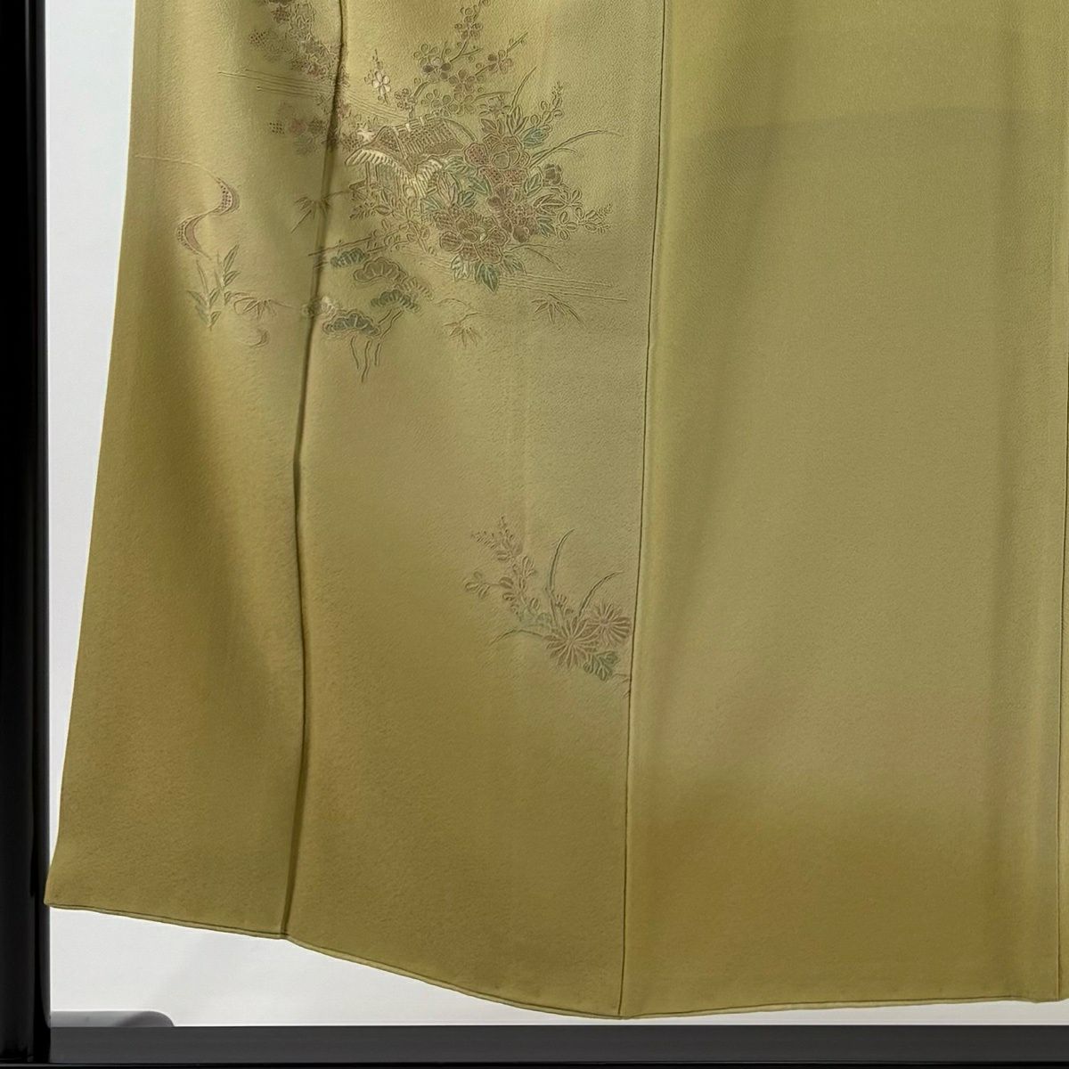 付下 身長154cm 袖長63.5cm S 雙層 家屋 松樹竹子梅花 刺繡 裾暈染 米色 純蠶絲 優品級 一個紋