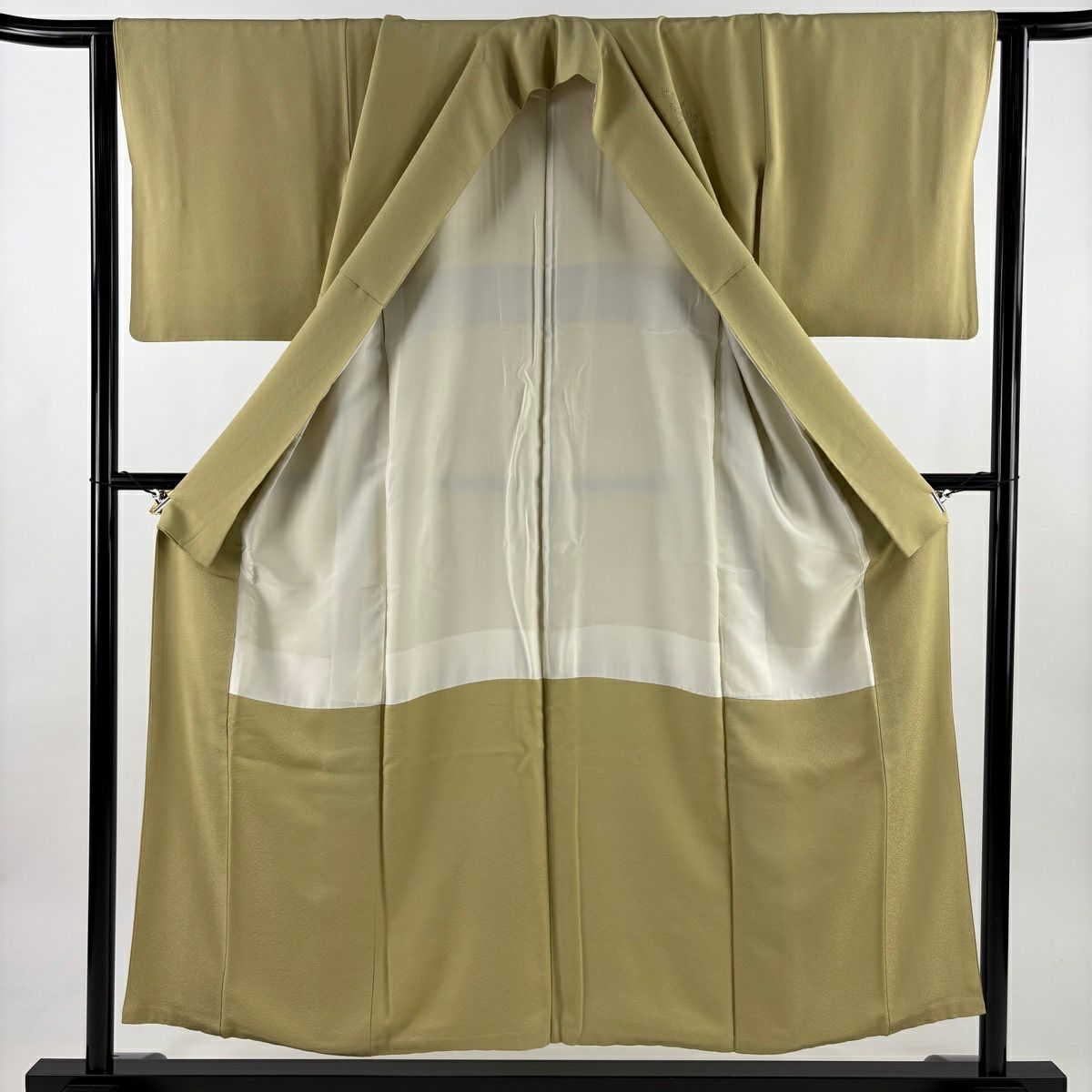 付下 身長154cm 袖長63.5cm S 雙層 家屋 松樹竹子梅花 刺繡 裾暈染 米色 純蠶絲 優品級 一個紋