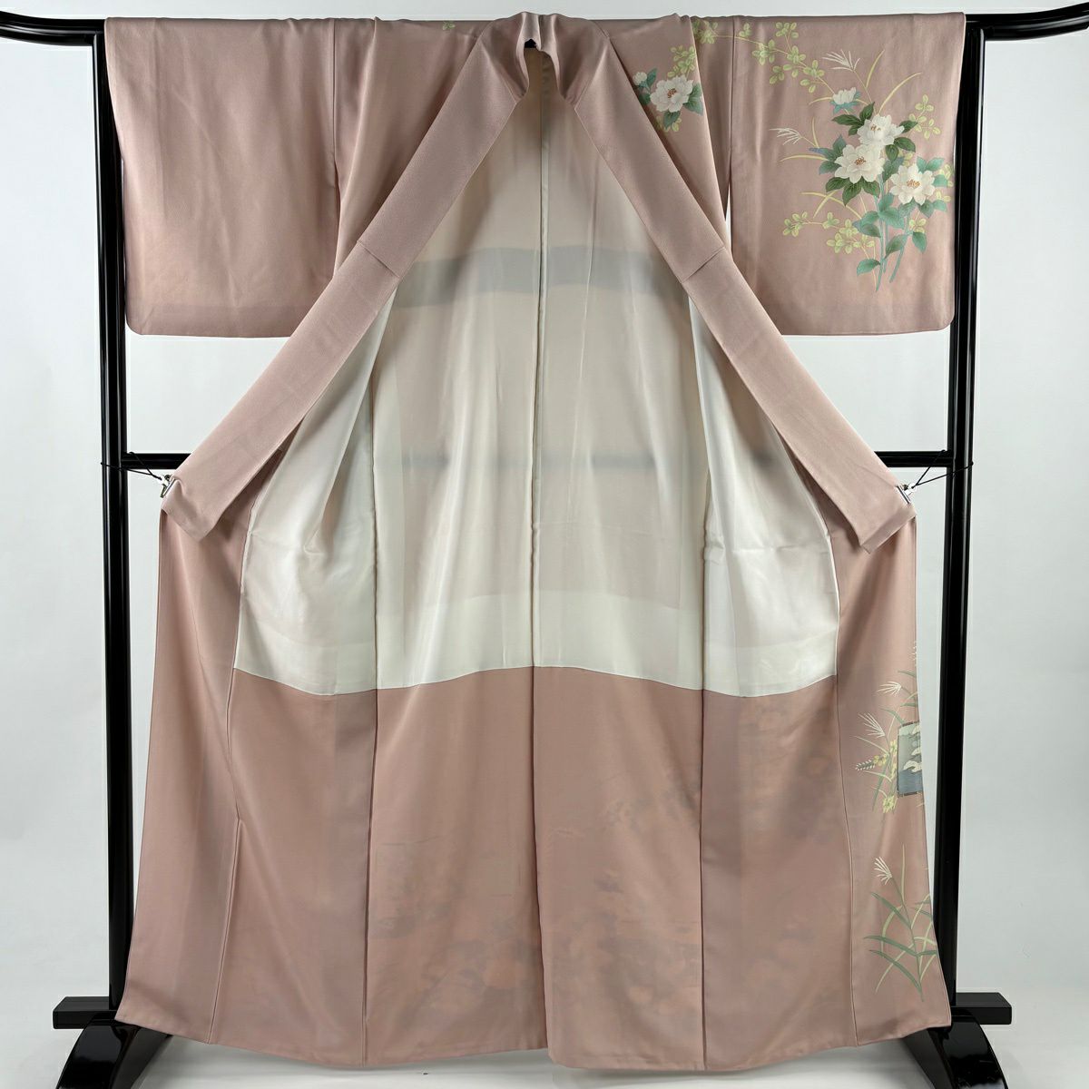 【美品】訪問服 身長164cm 袖長66.5cm M 雙層 菊花花 鴛鴦 金絲 金銀彩 淺粉色 純蠶絲 秀品級