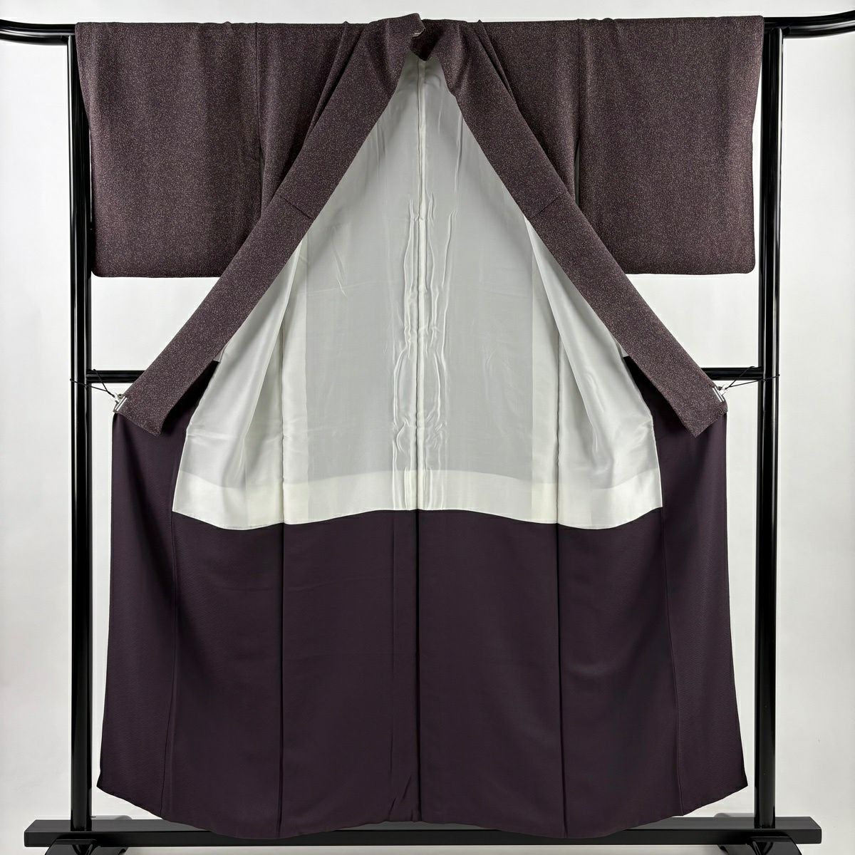 【美品】 小紋 身長155cm 袖長64cm M 雙層 幾何學圖案 灰紫 純蠶絲 秀品級