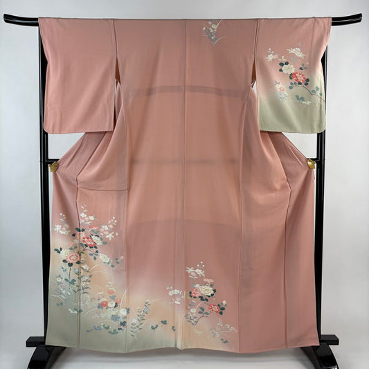 訪問服 身長163cm 袖長68cm L 雙層 椿 桔梗 金彩裝飾 染分 粉紅 純蠶絲 秀品級