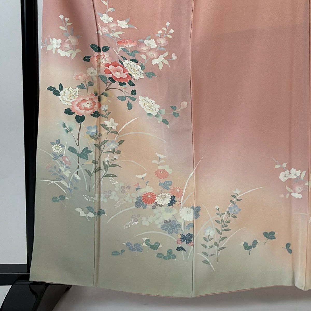 訪問服 身長163cm 袖長68cm L 雙層 椿 桔梗 金彩裝飾 染分 粉紅 純蠶絲 秀品級