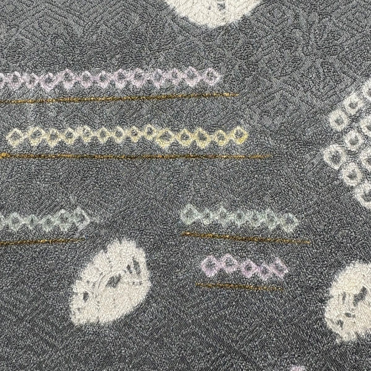 付下 身長161.5cm 袖長64.5cm M 雙層 草花紋紋 雪輪 金糸刺繡 灰 純蠶絲 秀品級