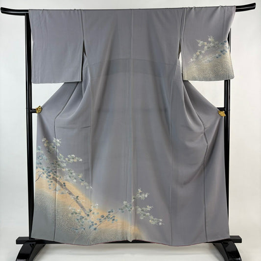 付下 身長160cm 袖長68.5cm L 雙層 鈴乃屋 筏 波 漸變 灰紫 純蠶絲 優品級