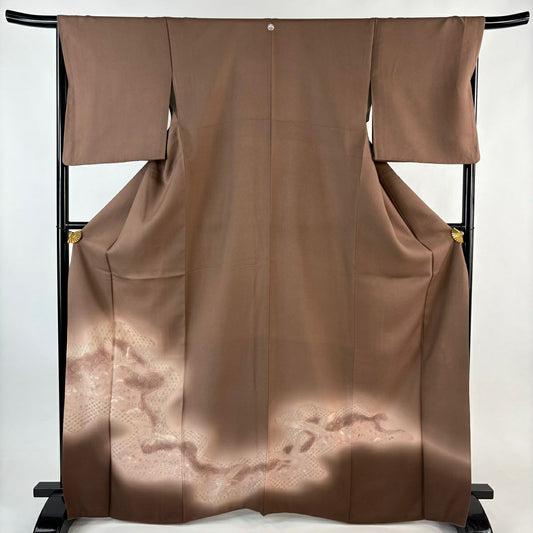 茶留袖禮服 身長168cm 袖長67.5cm L 雙層 道長取 仙鶴 蘇州刺繡 漸層 茶 純蠶絲 秀品級 一つ紋