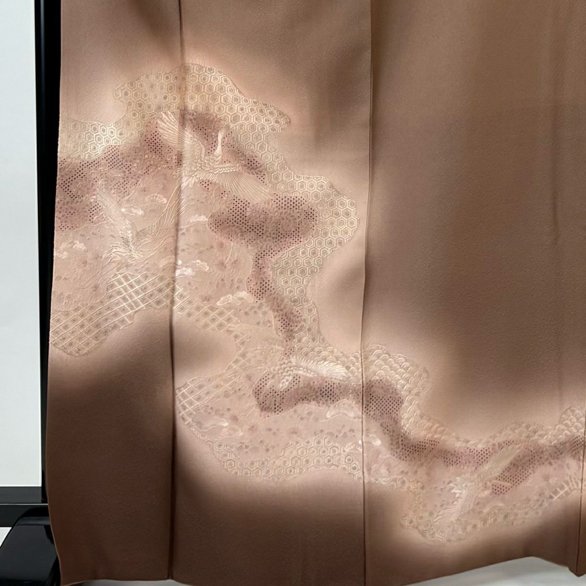 茶留袖禮服 身長168cm 袖長67.5cm L 雙層 道長取 仙鶴 蘇州刺繡 漸層 茶 純蠶絲 秀品級 一つ紋