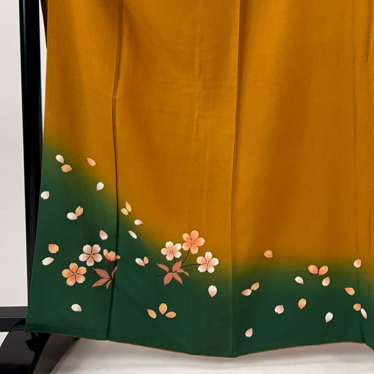 【美品】振袖禮服 身長165.5cm 袖長70cm L 雙層 鈴乃屋櫻櫻花花瓣金銀彩染分 山吹茶 純蠶絲 秀品級