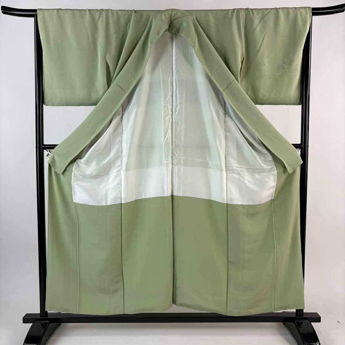 訪問服 身長154.5cm 袖長67cm M 雙層 花車 寶盡くし 刺繡 金絲 淺綠 純蠶絲 優品級