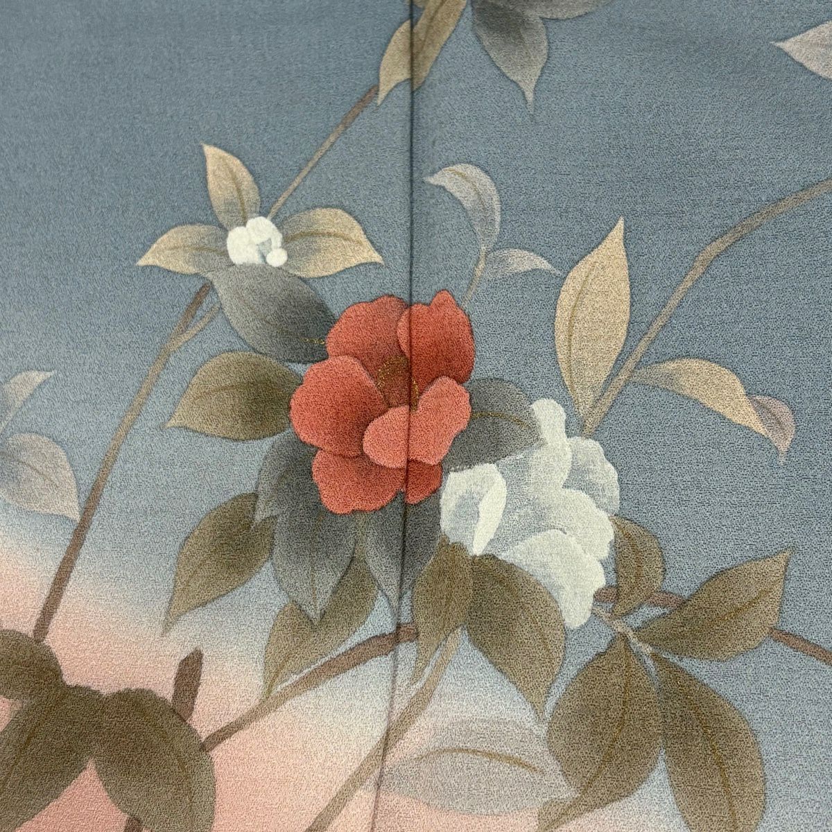 訪問服 身長160cm 袖長62cm S 雙層 椿 枝梅花 金彩裝飾 染分 青灰 純蠶絲 秀品級
