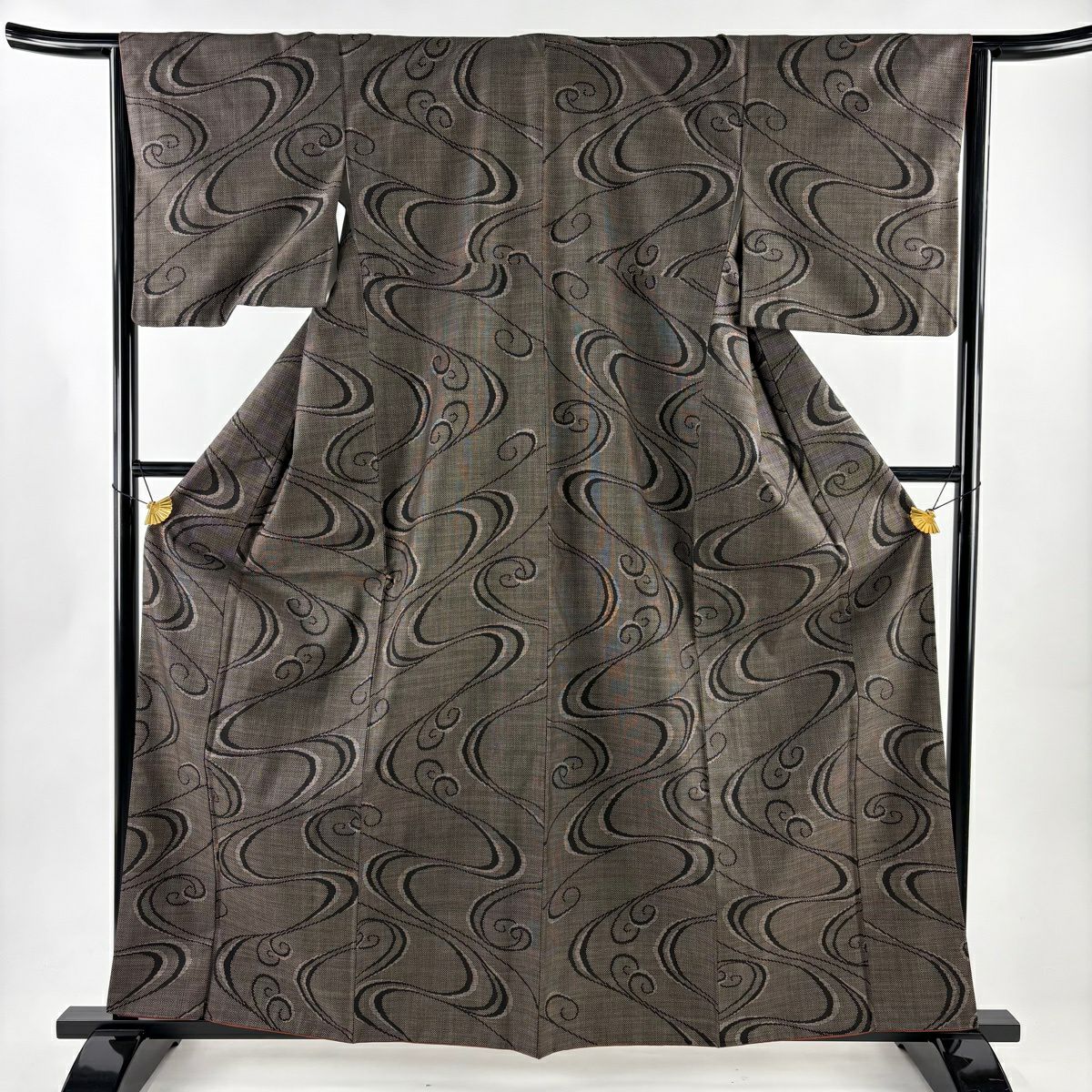 【美品】 紬織 身長160.5cm 袖長64.5cm M 雙層 流水 焦茶 純蠶絲 優品級